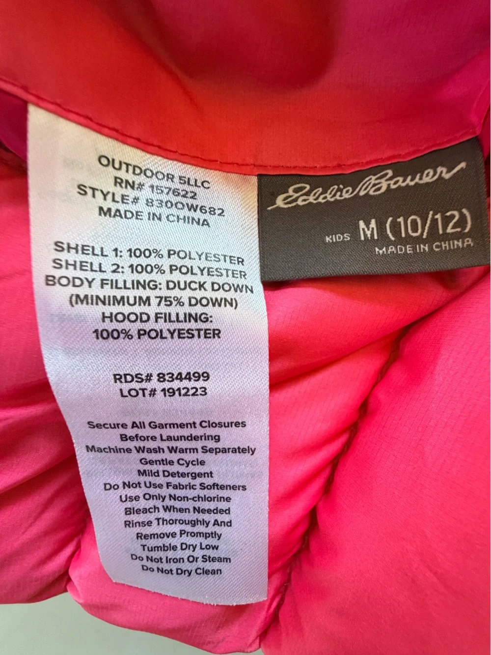Eddie Bauer Girls Bright Pink Hooded Puffer Jacket Reversible